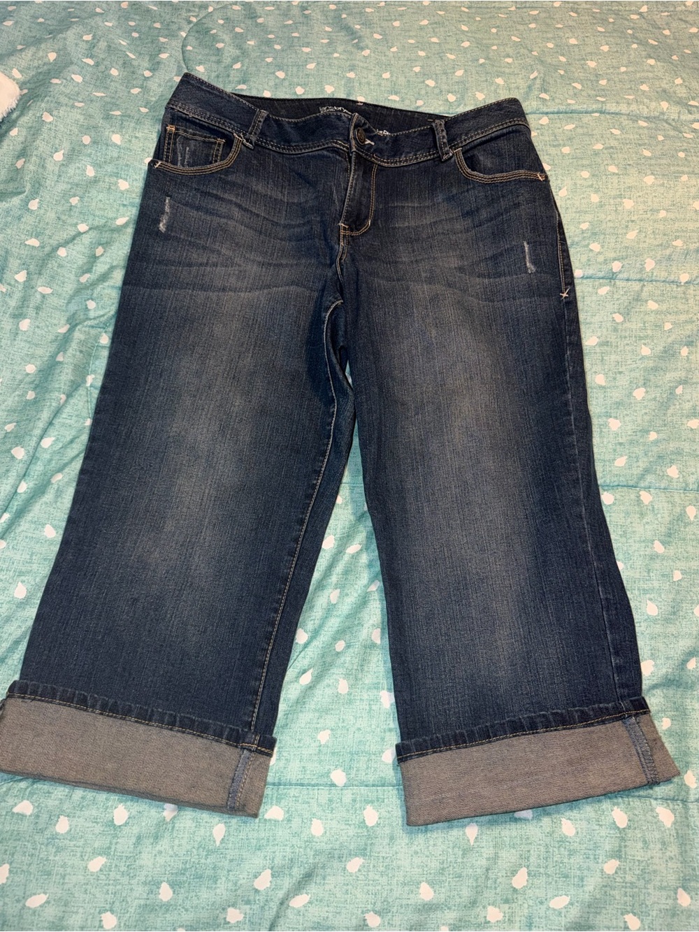 Lane Bryant Dark Blue Cropped Capri Jeans with Cuffed Hem